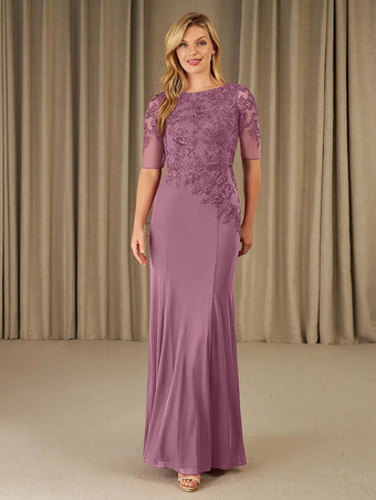 ラベンダーパーティードレス花嫁の母のためのジュエルネック半袖マーメイドレース足首までの長さのゲストドレス結婚式用無料カスタマイズ