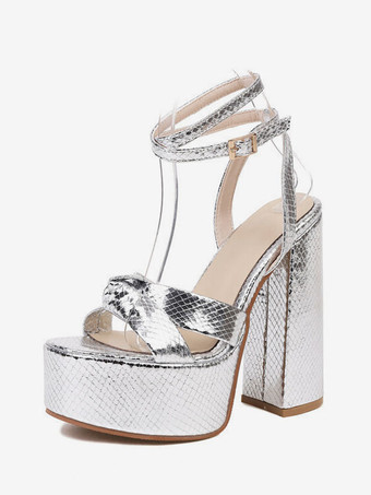 ゴールド ハイヒール サンダル プラットフォーム オープントゥ ノット チャンキー ヒール アンクル ストラップ サンダル シューズ