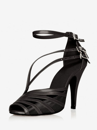 ブラック ラテン ダンス シューズ PU レザー ライト アプリコット ポインテッドトゥ バックル ダンス シューズ