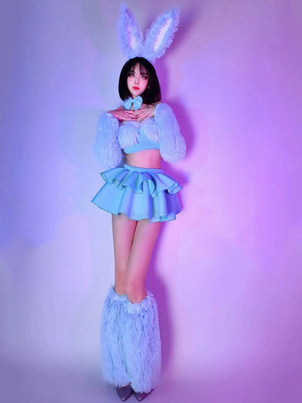 ライトスカイブルー女性のセクシーでかわいいラビット耳パーティー衣装