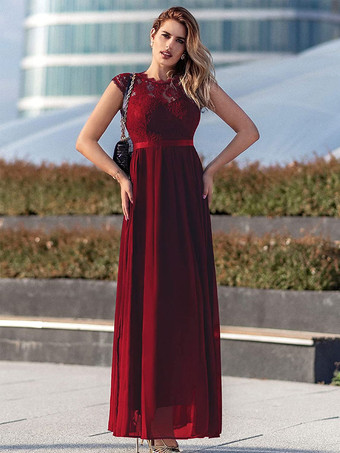 ダークネイビー キャップ スリーブ マキシ ドレス レース ボディス リボン ウエスト プロム ドレス