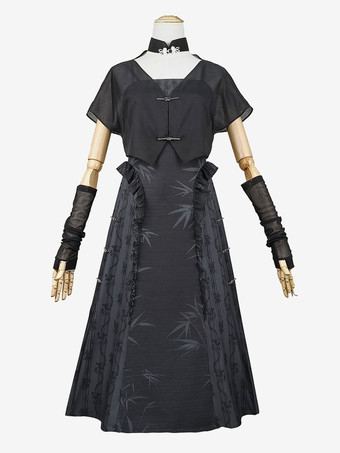 中国風ロリータ衣装黒ノースリーブオーバーコートオーバースリーブアクセサリー