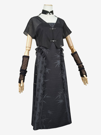 中国風ロリータ衣装黒ノースリーブオーバーコートオーバースリーブアクセサリー