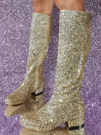 レディース スパンコール スパンコール付き 布製 ニーハイ ブーツ パピーヒール