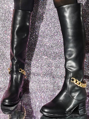 レディース PU レザー パピーヒール ニーハイ ブーツ