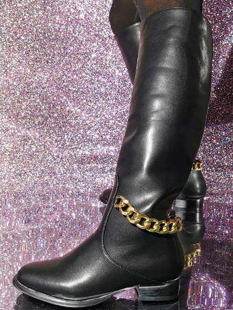 レディース PU レザー パピーヒール ニーハイ ブーツ