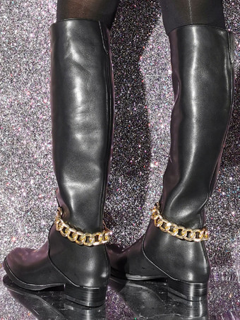 レディース PU レザー パピーヒール ニーハイ ブーツ