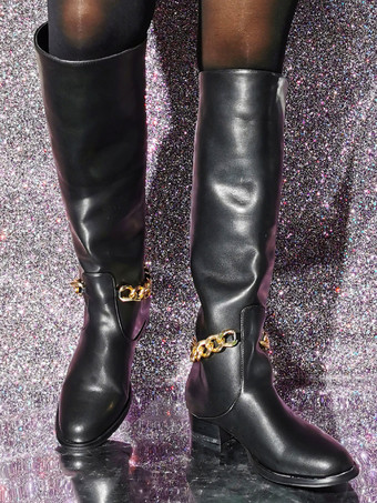 レディース PU レザー パピーヒール ニーハイ ブーツ