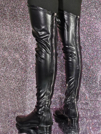 レディース パピーヒール サイハイ ブーツ PU レザー