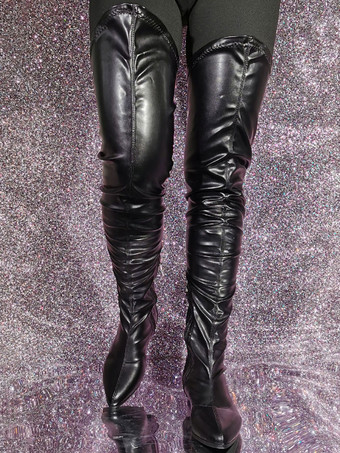 レディース パピーヒール サイハイ ブーツ PU レザー