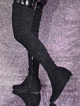 レディース パピーヒール マイクロ スエード アッパー サイハイ ブーツ