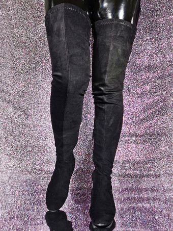 レディース パピーヒール マイクロ スエード アッパー サイハイ ブーツ