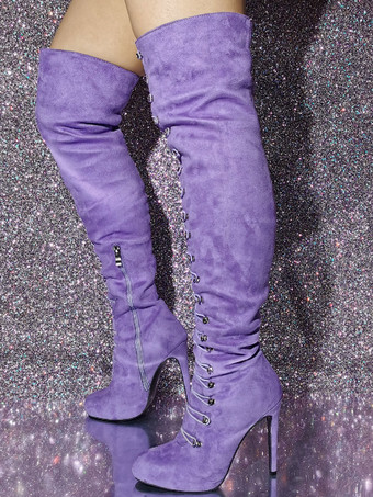 Stivali alti da donna Punta tonda Tacco a spillo Tomaia in pelle scamosciata micro