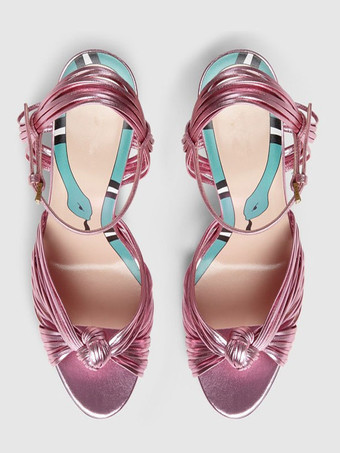 ピンクゴールド ヒール サンダル オープン トゥ ノット スティレット ヒール パーティー シューズ