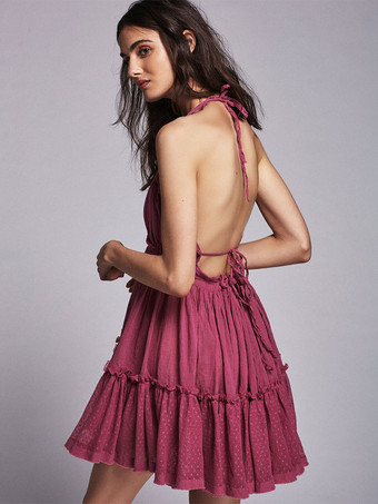 サマードレス Vネック レースアップ レイヤード ブラック ショート ビーチドレス