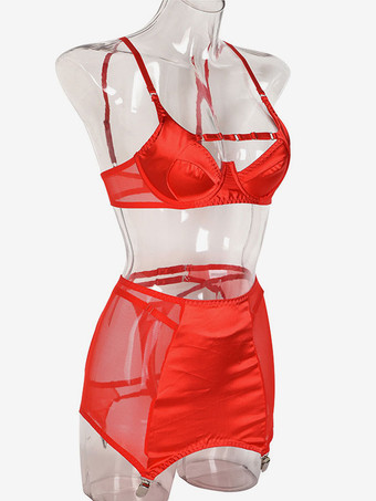 ブラジャー パンティ セット レッド 3 ピース セクシー カップル ランジェリー