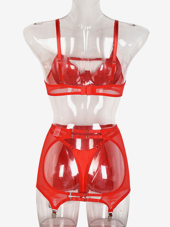 ブラジャー パンティ セット レッド 3 ピース セクシー カップル ランジェリー