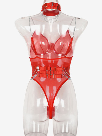 Teddies Lingerie Black Metal Details Women Sexy Teddies