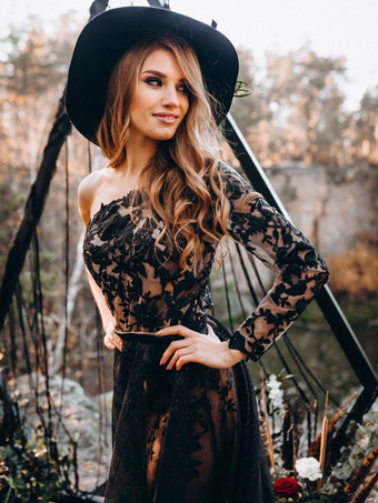 黒のウェディングドレスシースノースリーブレーストレインブライダルガウン無料カスタマイズ