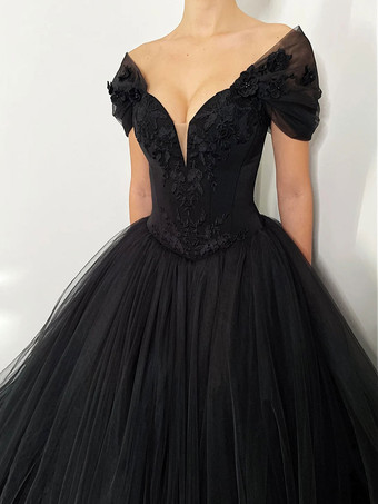 黒のウェディングドレス A ライン長袖レーストレーンブライダルドレス無料カスタマイズ