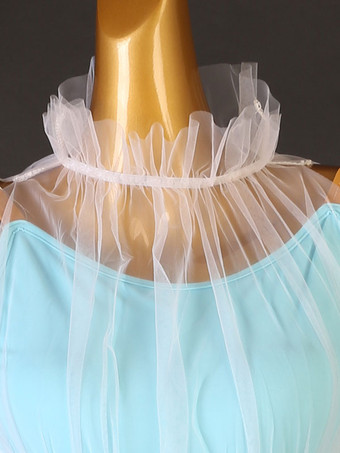 社交ダンス衣装ライトスカイブルー女性のエレガントなライクラスパンデックスハイカラーバックレスフリルドレスダンスドレス