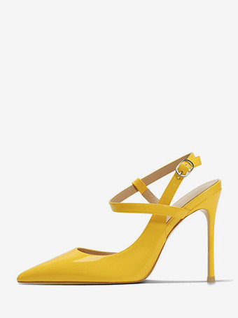 イエローレディース ハイヒール ブラック ポインテッドトゥ サンダル スティレット ヒール スリングバック パンプス