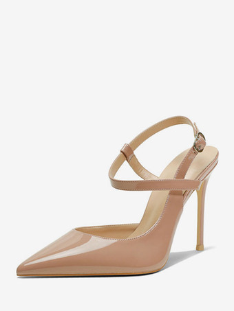 肌色レディース ハイヒール ブラック ポインテッドトゥ サンダル スティレット ヒール スリングバック パンプス