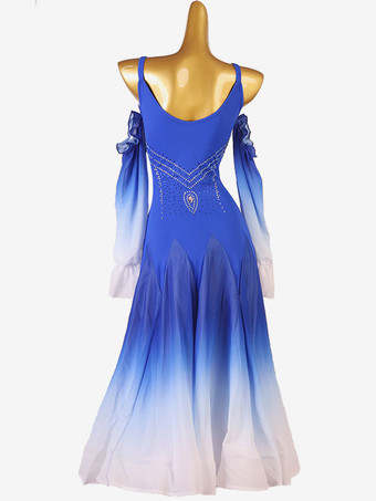 社交ダンス衣装ロイヤルブルー女性のエレガントなライクラスパンデックス背中の開いたラインストーンドレスダンスウェア
