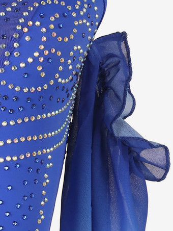 社交ダンス衣装ロイヤルブルー女性のエレガントなライクラスパンデックス背中の開いたラインストーンドレスダンスウェア