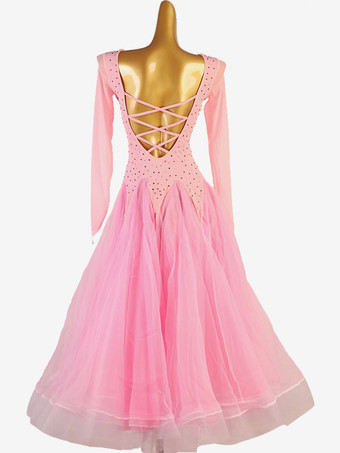 社交ダンス衣装ピンク女性のセクシーなライクラスパンデックスチュニックドレスダンスドレス