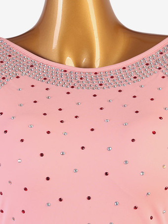 社交ダンス衣装ピンク女性のセクシーなライクラスパンデックスチュニックドレスダンスドレス