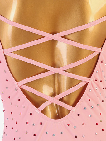 社交ダンス衣装ピンク女性のセクシーなライクラスパンデックスチュニックドレスダンスドレス