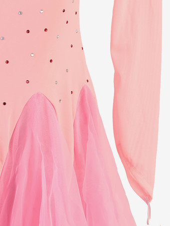 社交ダンス衣装ピンク女性のセクシーなライクラスパンデックスチュニックドレスダンスドレス