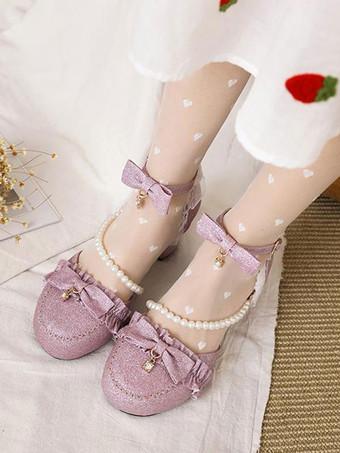 Sandalias Lolita estilo ROCOCO zapatos de verano Lolita de punta redonda de cuero PU con volantes de perlas azul cielo claro