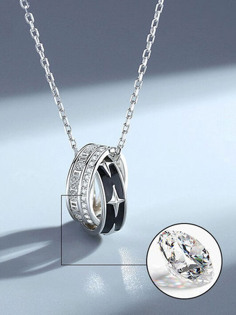 Bianco Collana con ciondolo a forma di stella della vittoria da uomo con doppio anello