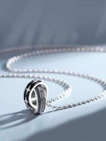 Nero Collana con ciondolo a forma di stella della vittoria da uomo con doppio anello