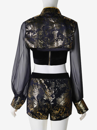 ジャズダンスコスチューム レディース ライクラ スパンデックス コルセット タイツ トップ メッシュスリーブ ダンスウェア