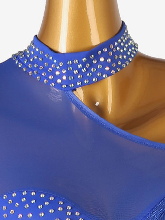 ラテンダンス衣装ロイヤルブルー女性のライクラスパンデックスドレス背中の開いたエレガントなラインストーンフリンジダンスウェア