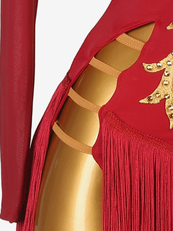 ラテンダンス衣装バーガンディ女性のセクシーなライクラスパンデックスドレスダンス衣装