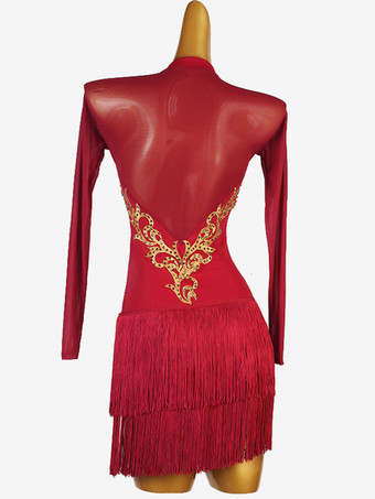 ラテンダンス衣装バーガンディ女性のセクシーなライクラスパンデックスドレスダンス衣装