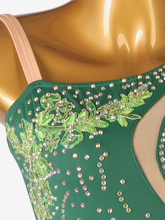 ラテンダンスドレス ダークグリーン 女性用 ラインストーン フリンジ バックレス セクシー ライクラスパンデックス ドレス ダンス衣装