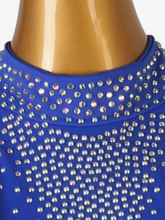 ラテンダンス衣装ロイヤルブルー女性のライクラスパンデックスドレス背中の開いたセクシーなラインストーンダンス衣装