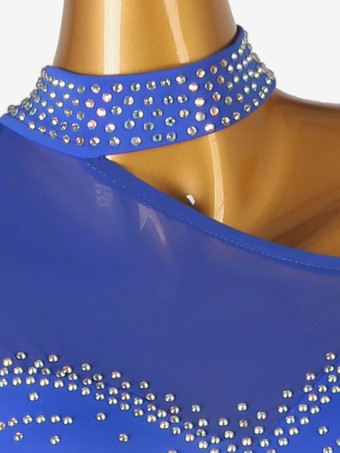 ラテンダンス衣装ロイヤルブルー女性のライクラスパンデックスドレス背中の開いたエレガントなラインストーンダンス衣装