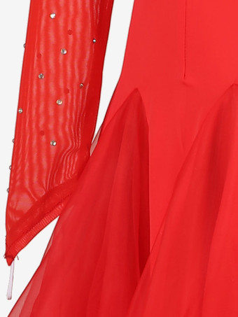 社交ダンス衣装トゥレレッド女性のエレガントなライクラスパンデックス刺繍ラインストーンドレスダンスドレス