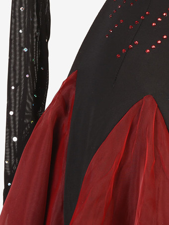 社交ダンス衣装黒赤女性のエレガントなライクラスパンデックスドレスラインストーンダンスドレス