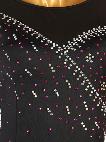 社交ダンス衣装黒の女性のエレガントなライクラスパンデックスラインストーンドレスダンスウェア