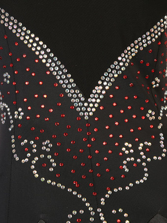 社交ダンス衣装黒の女性のエレガントなライクラスパンデックスラインストーンドレスダンスウェア