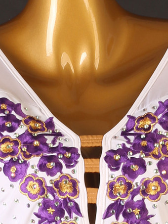 社交ダンス衣装 パープル レディース エレガント ライクラスパンデックス 花 ドレス ダンスウェア