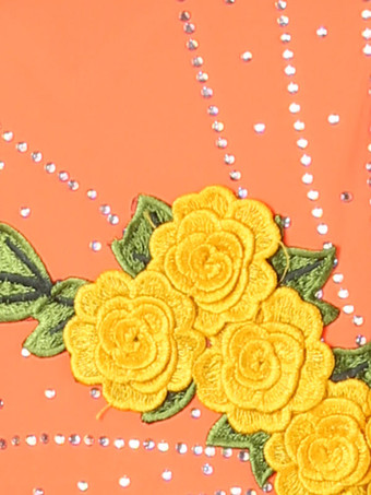 社交ダンス衣装オレンジ女性のライクラスパンデックスドレス花ダンスウェア