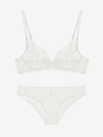 ブラジャー パンティ セット ホワイト レース カラーブロック セクシーな大人のランジェリー